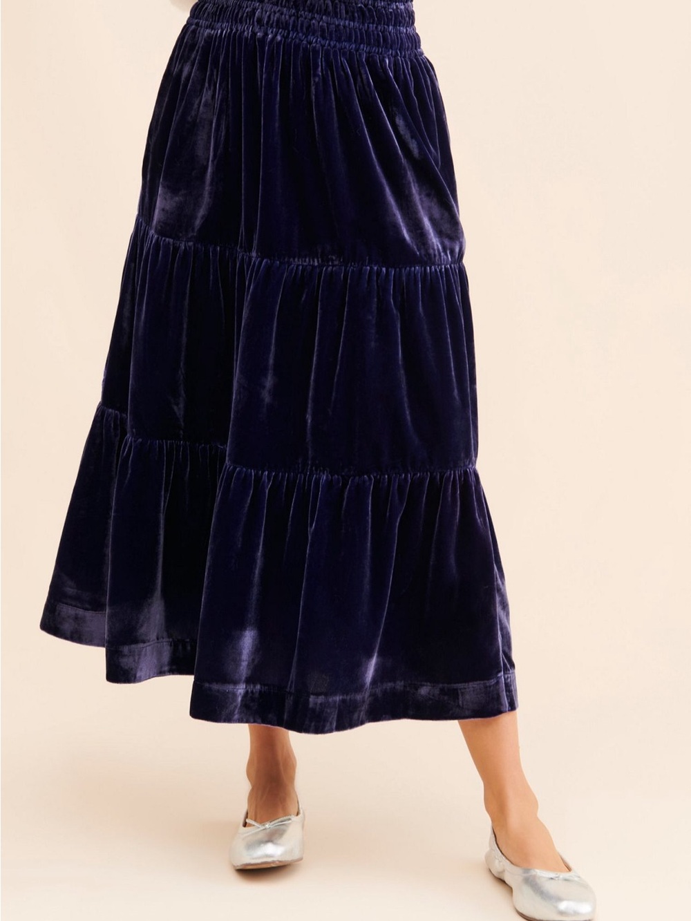 Anthropologie Velvet Tiered Maxi Skirt - Deep Navy